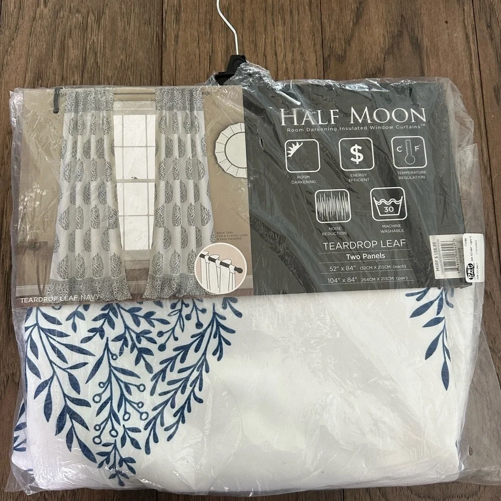 Lush Decor Teardrop Leaf Navy 52” x 84” Room Darkening Curtain Panel Set